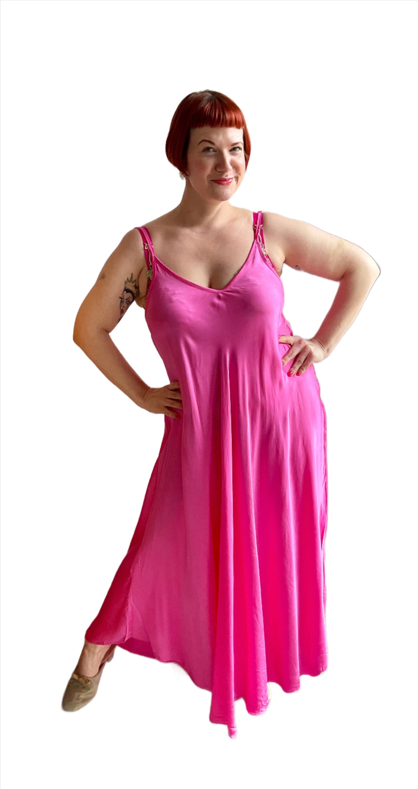 Silky Satin Long Dress in Fuchsia & Black By Eternelle - L/XL(++)
