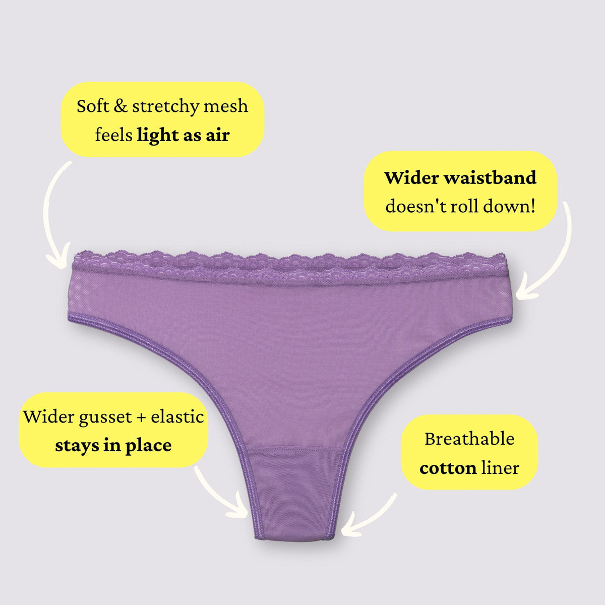 Lacey Everyday Thong in Lilac By Uye Surana - XS-XL