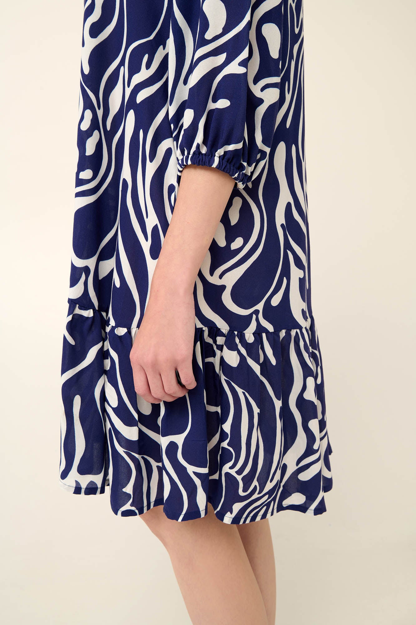 Button Down Poplin Blue Abstract Print Summer Dress By Vamp - S-2XL