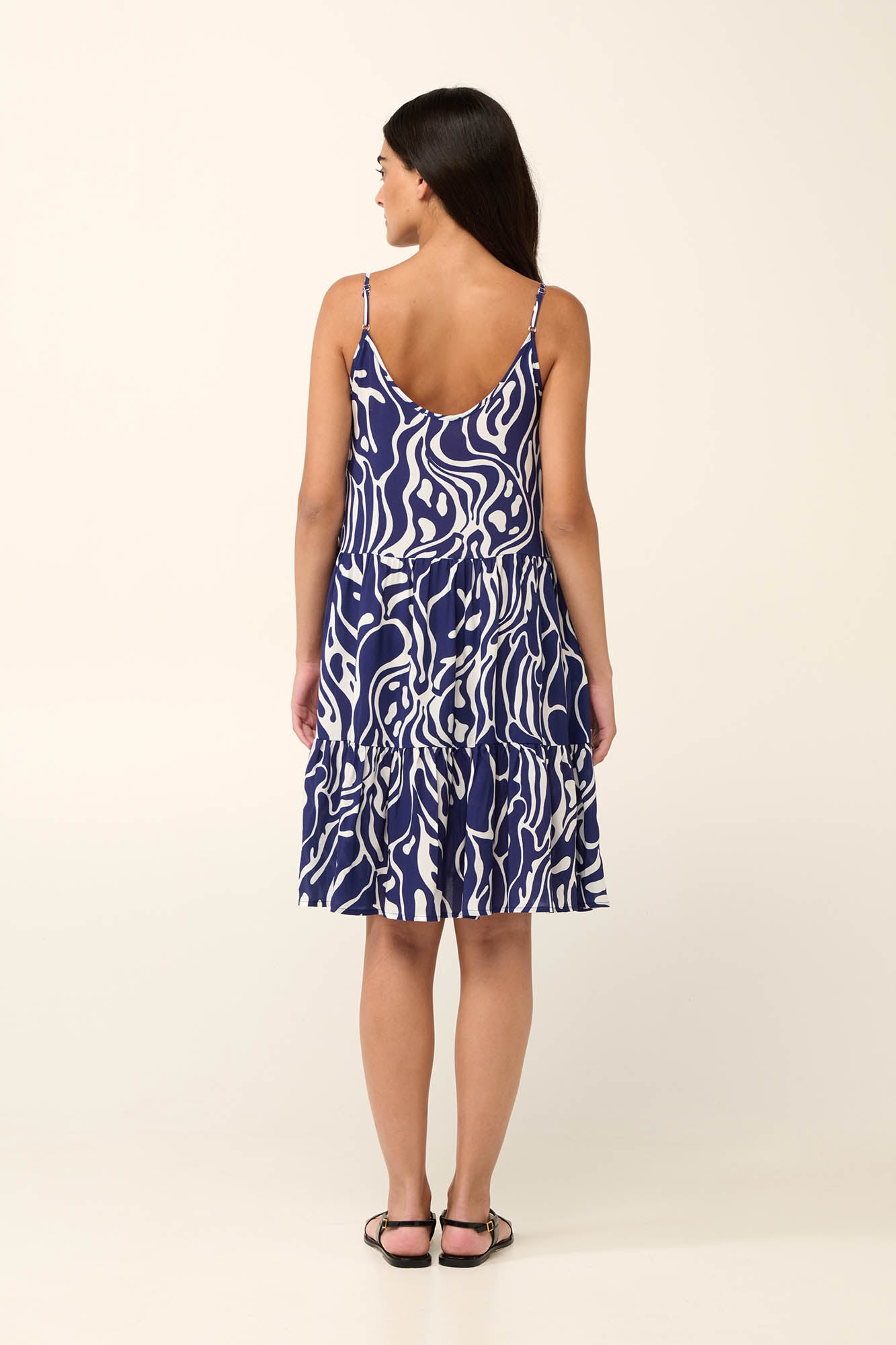 Poplin Blue Abstract Print Summer Dress with Straps By Vamp - S-2XL(+)