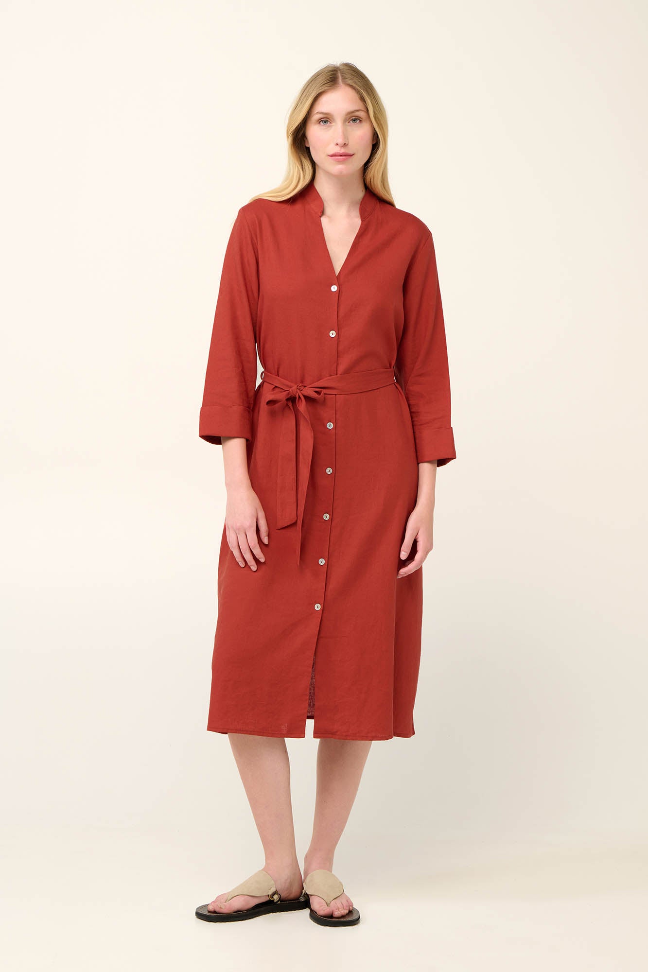 Linen Button Down Summer Dress in Red Chili By Vamp - S-2XL(+)