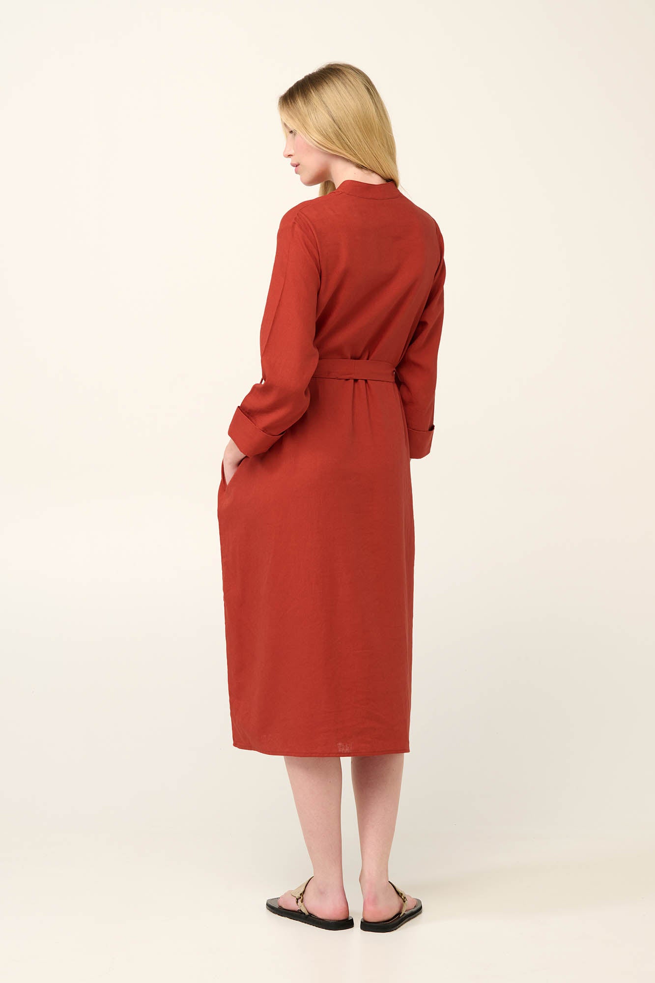 Linen Button Down Summer Dress in Red Chili By Vamp - S-2XL(+)