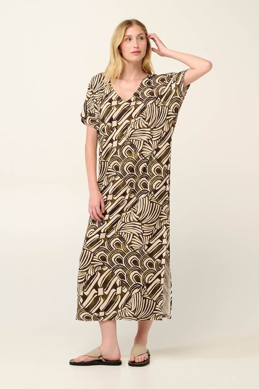 Moroccan Tile Patchwork Print Caftan By Vamp - S-2XL(+)