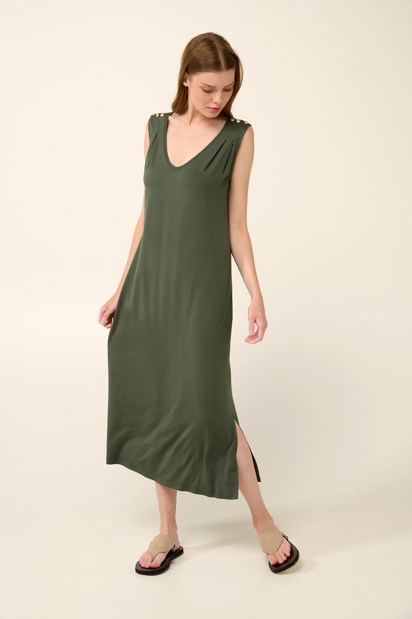 Sleeveless Jersey Summer Dress in Green Ivy By Vamp - S-2XL(+)