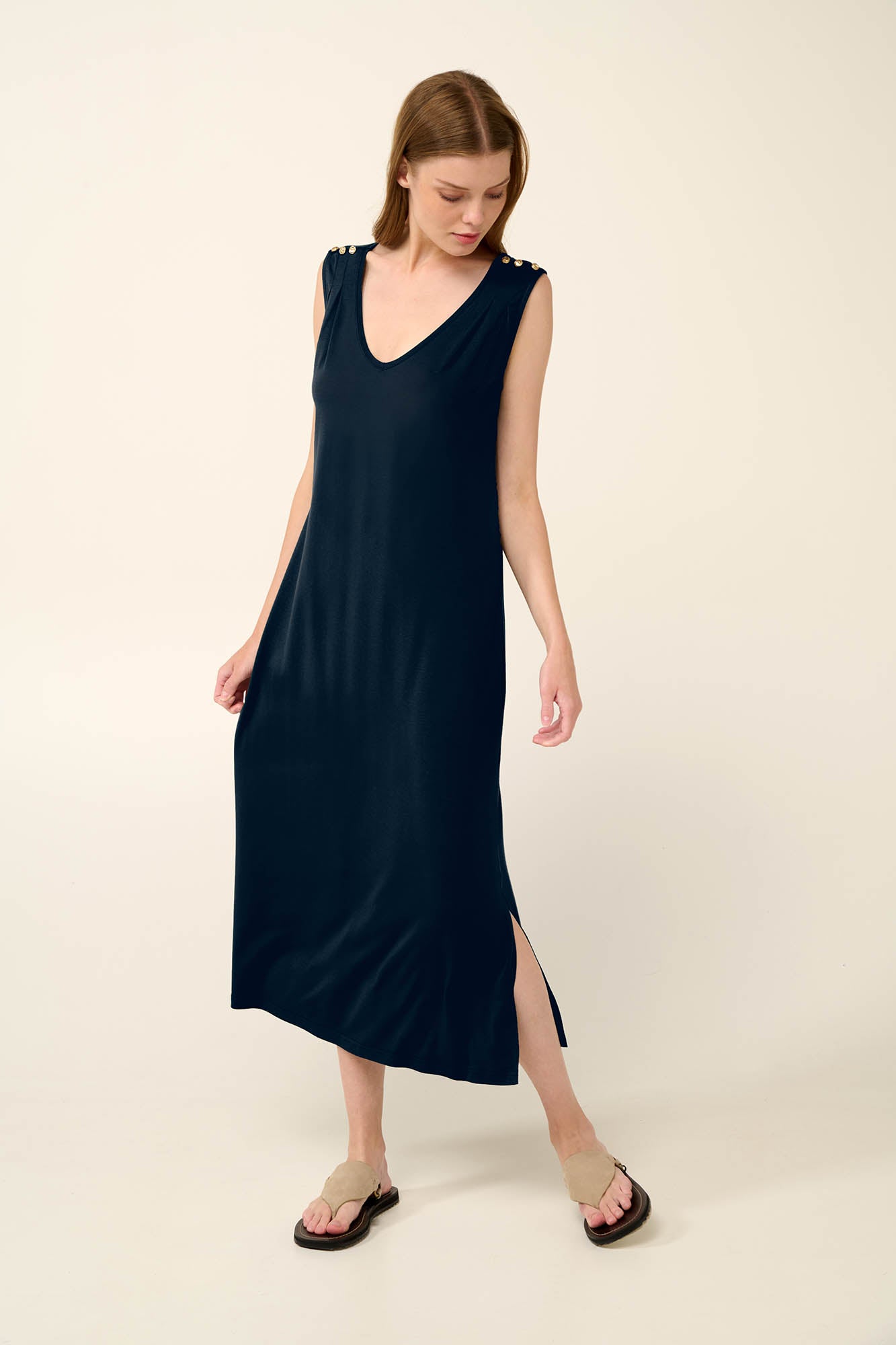 Sleeveless Jersey Summer Dress in Black By Vamp - S-2XL(+)