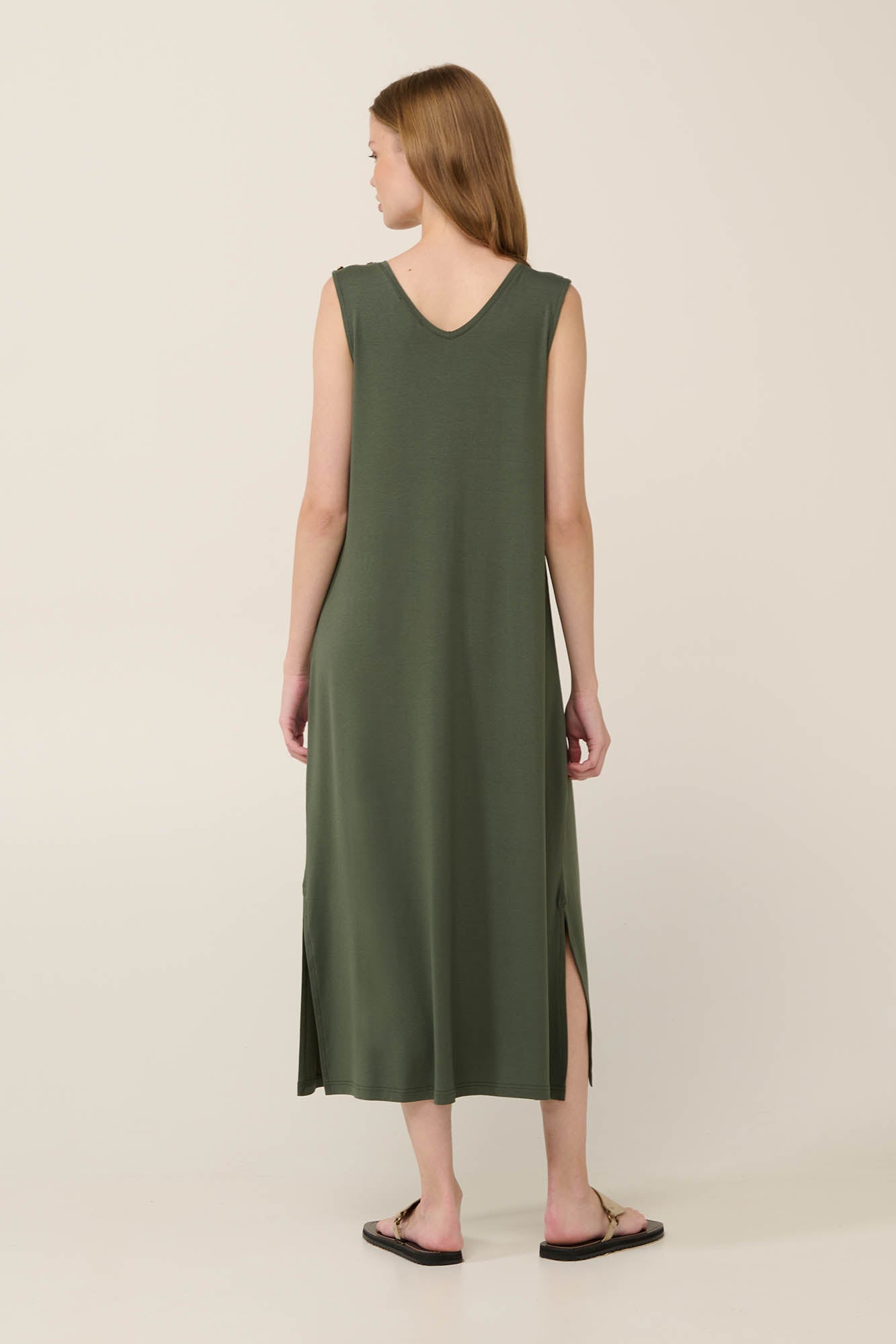 Sleeveless Jersey Summer Dress in Green Ivy By Vamp - S-2XL(+)