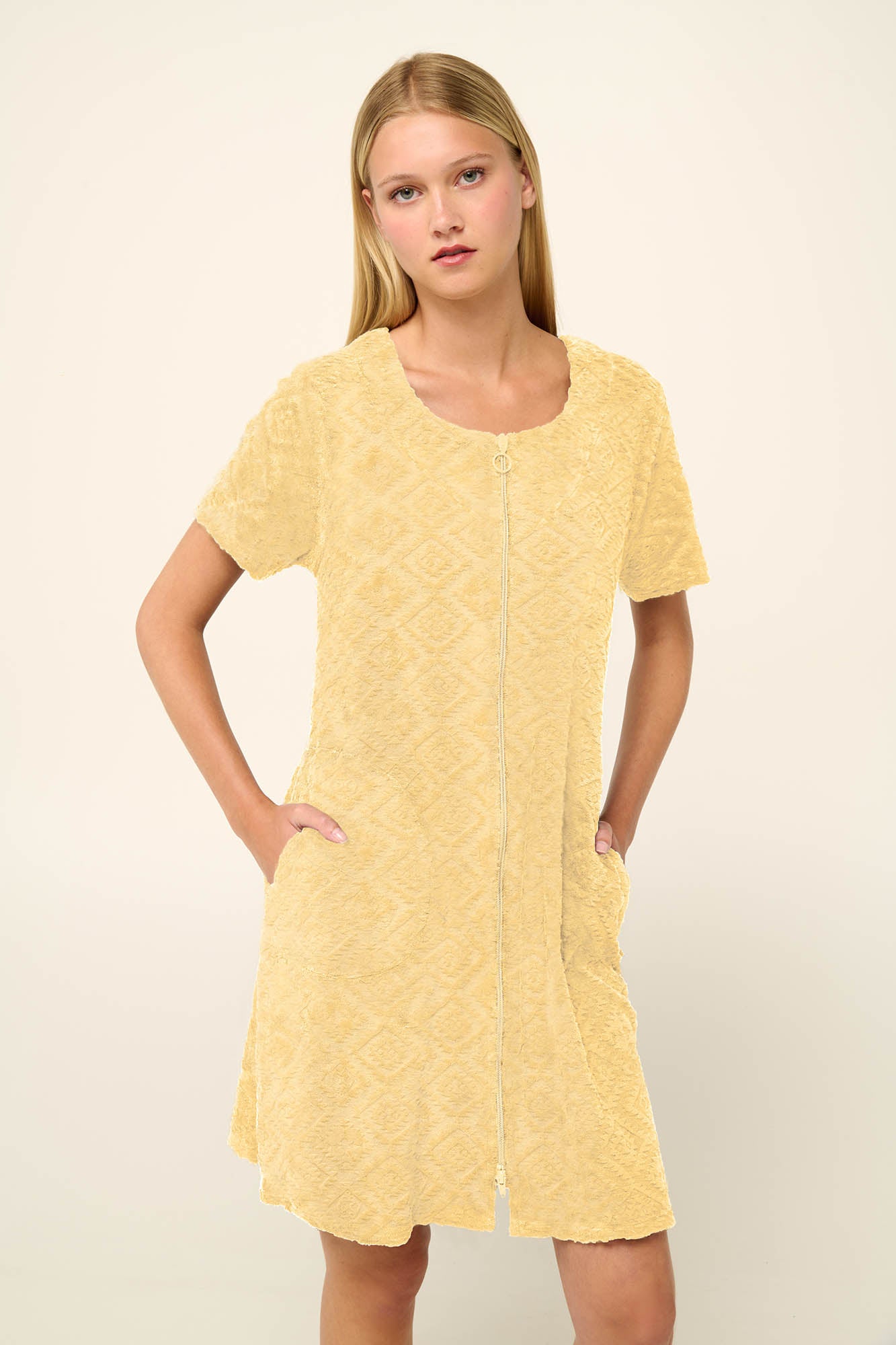 Frottee (Terrycloth) Zip Front Beach Dress in Banana By Vamp - S-4XL