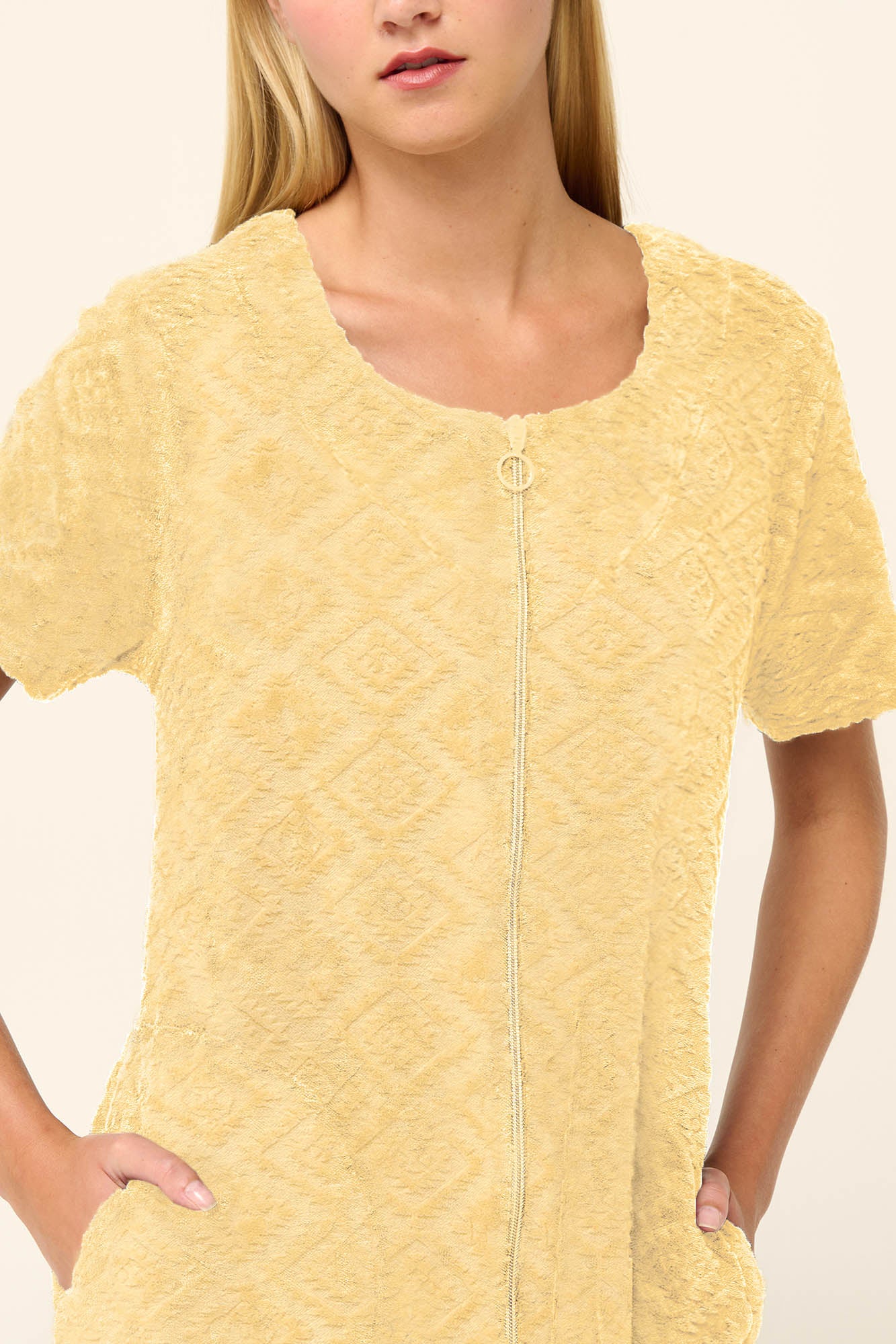 Frottee (Terrycloth) Zip Front Beach Dress in Banana By Vamp - S-4XL