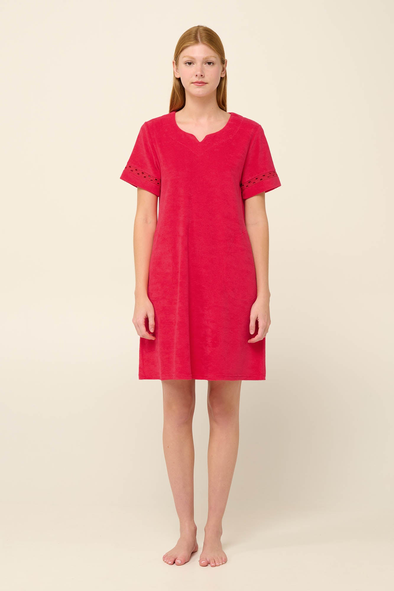 Frottee (Terrycloth) Beach Dress with pockets in Fragola By Vamp - S-2XL