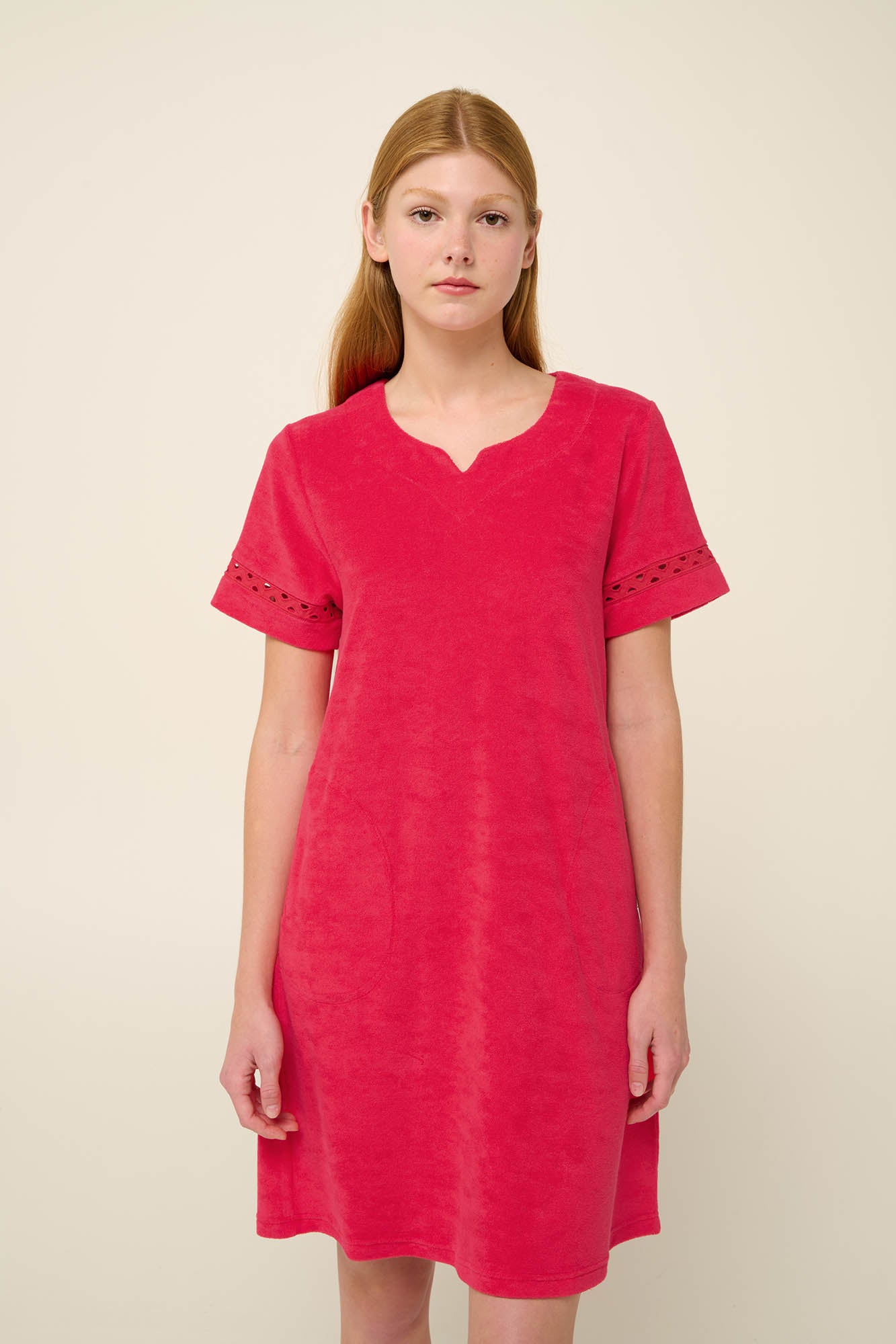 Frottee (Terrycloth) Beach Dress with pockets in Fragola By Vamp - S-2XL