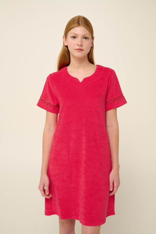 Frottee (Terrycloth) Beach Dress with pockets in Fragola By Vamp - S-2XL
