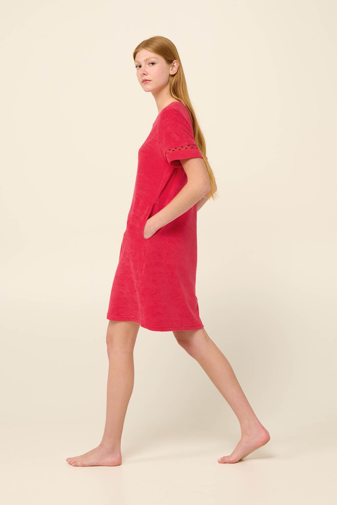 Frottee (Terrycloth) Beach Dress with pockets in Fragola By Vamp - S-2XL