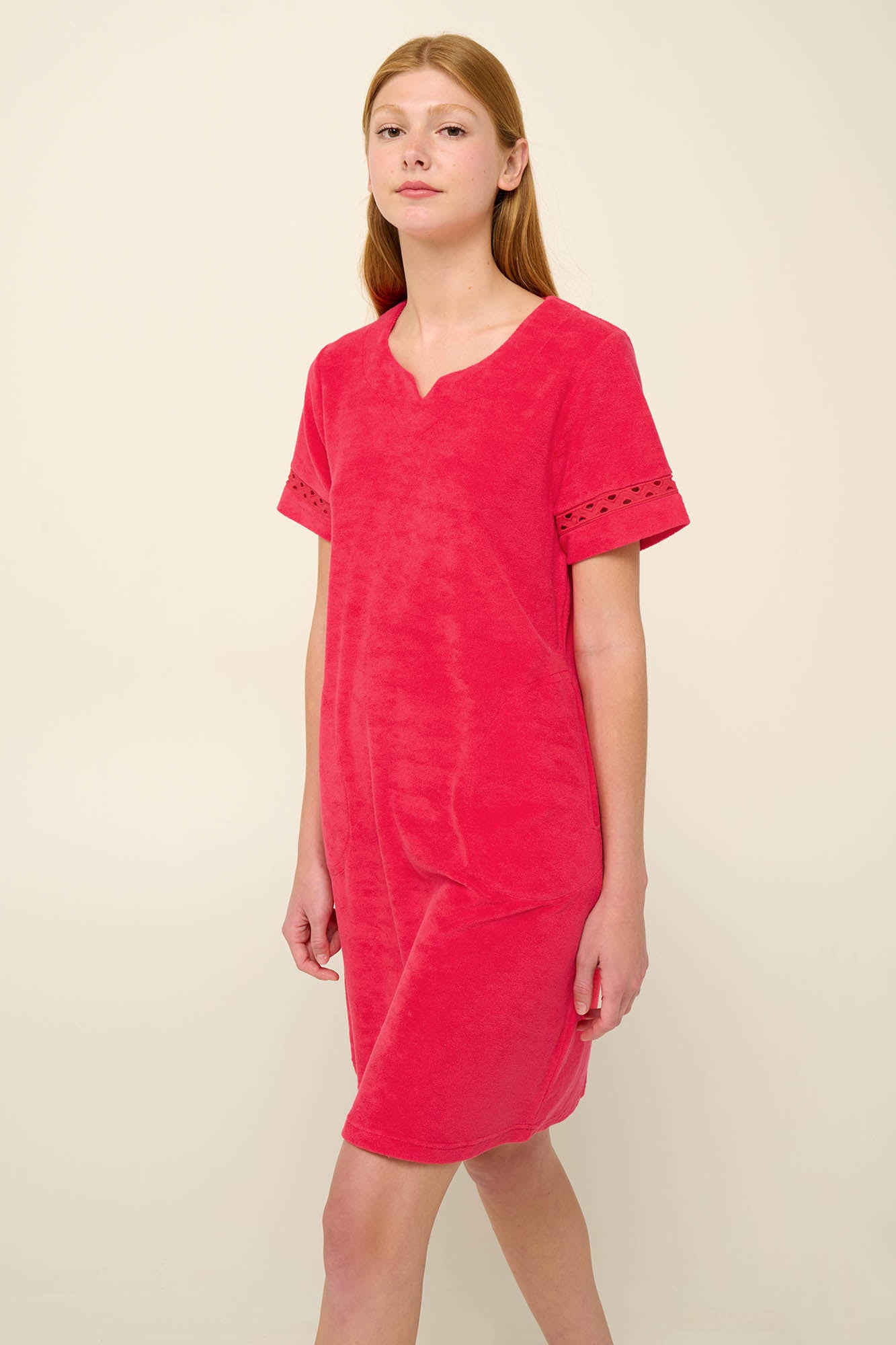 Frottee (Terrycloth) Beach Dress with pockets in Fragola By Vamp - S-2XL