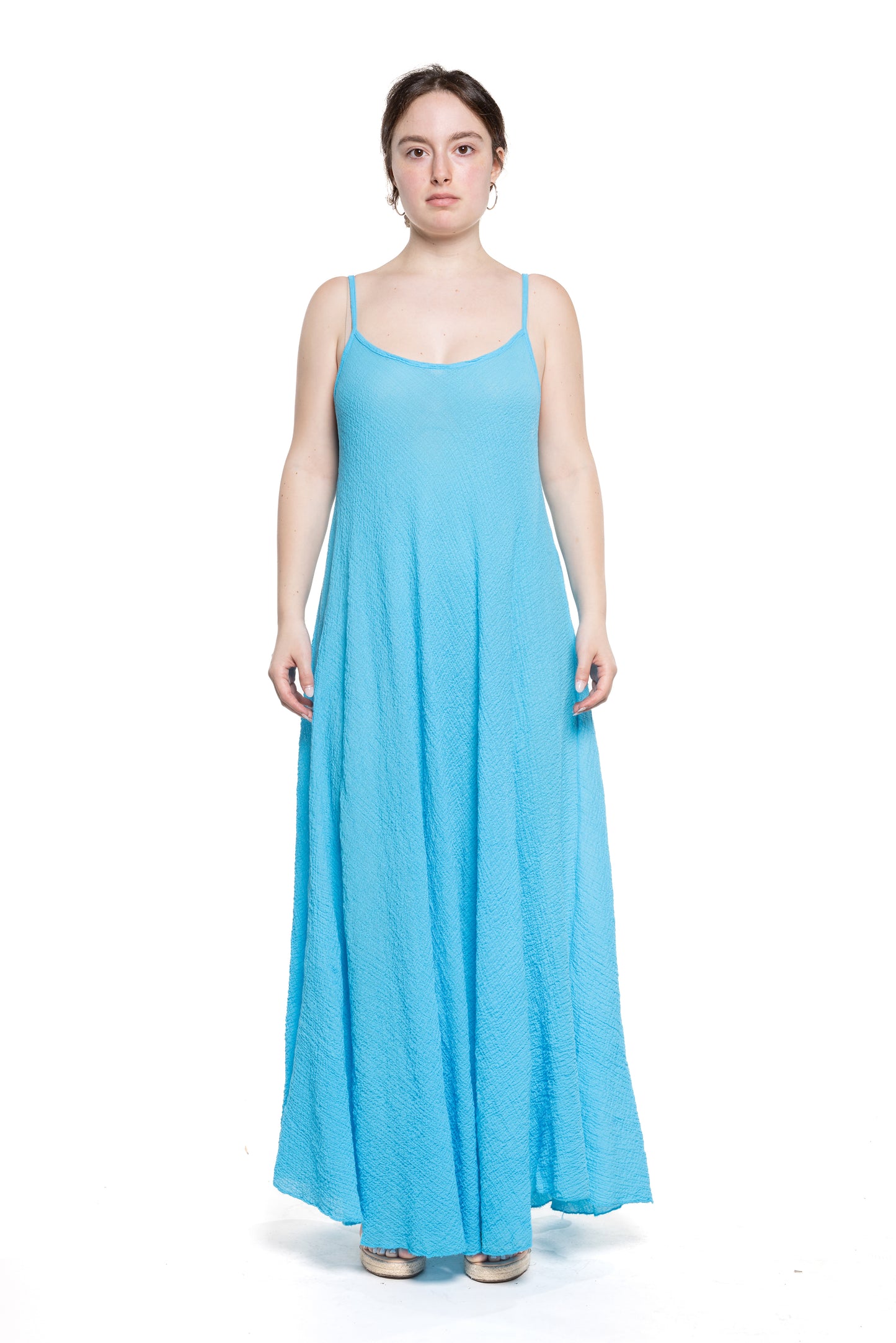 Crinkle Cotton Long Dress in Fuchsia, Turquoise & Denim By Eternelle - S-XL(++)