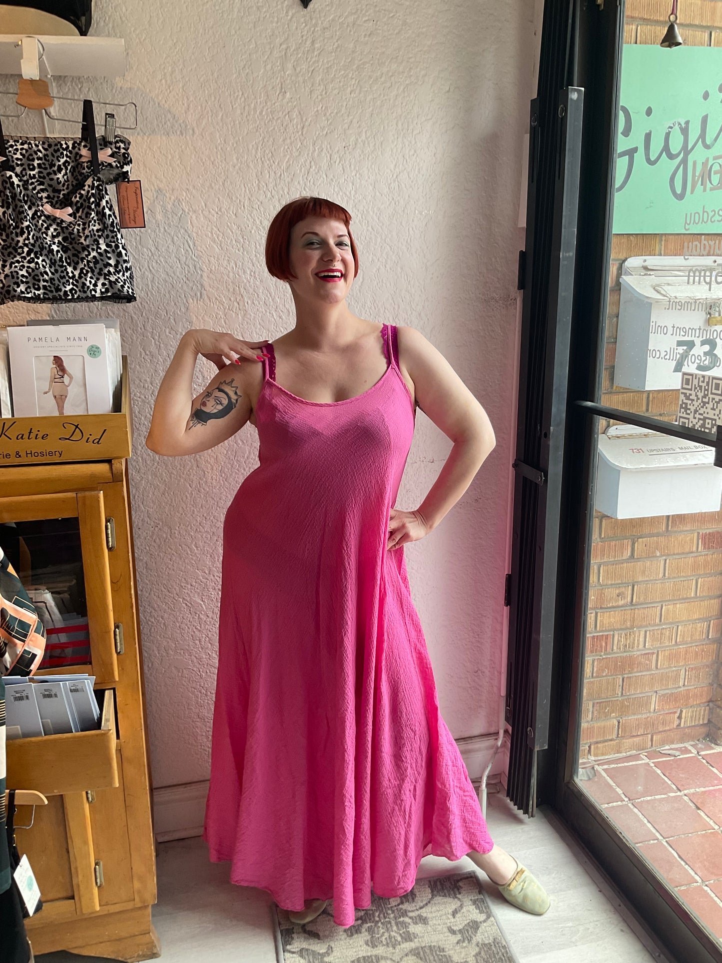 Crinkle Cotton Long Dress in Fuchsia, Turquoise & Denim By Eternelle - S-XL(++)