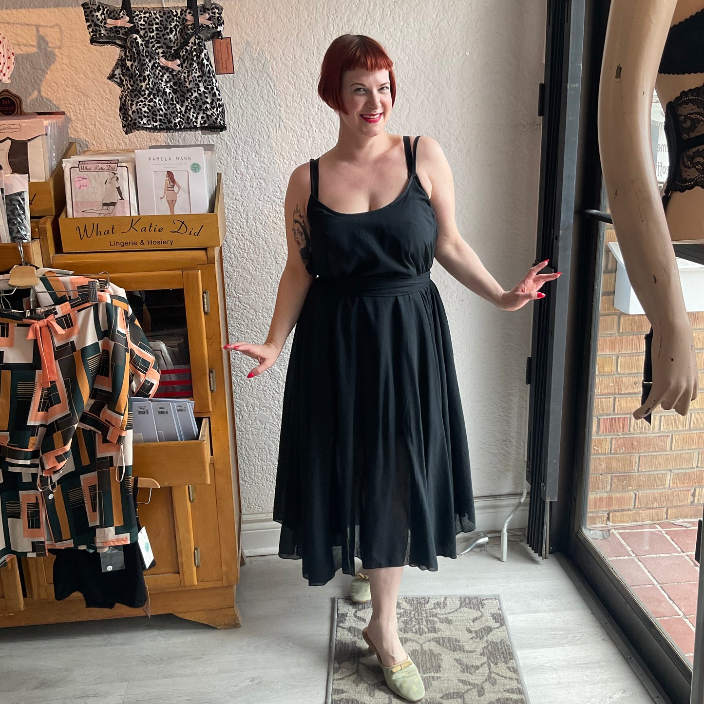 Lightweight Cotton Dress with scarf in Black and Turquoise By Eternelle - XS-XL(++)