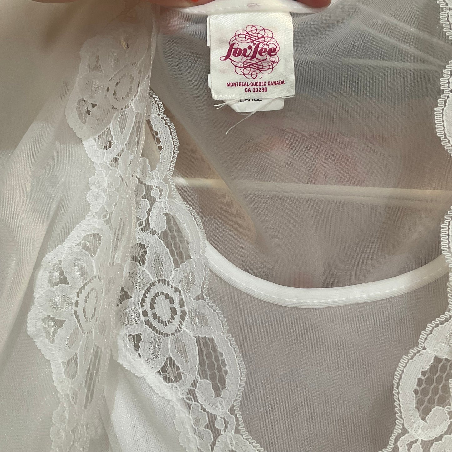 #168 1960's White Nylon and Lace Peignoir Robe and Nightgown Set By Lov'lee - M/L+