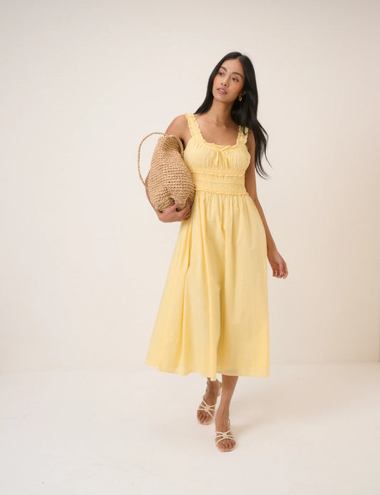 Ariel Organic Cotton Midi Dress in Butter Yellow - sizes 2-14 ++ (US)