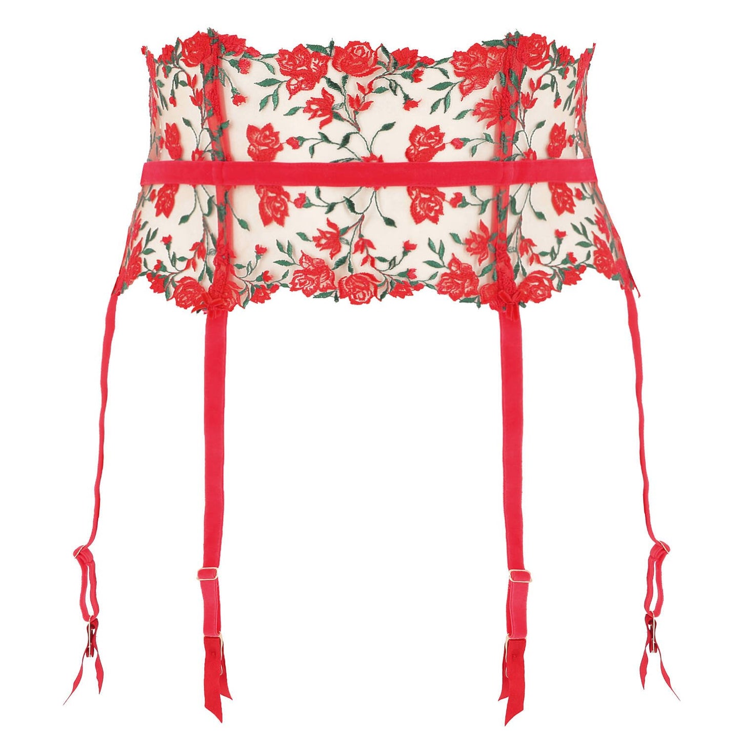 Rosewyn Six Strap Suspender Belt in Flame Red By Dita Von Teese Lingerie - sizes XS