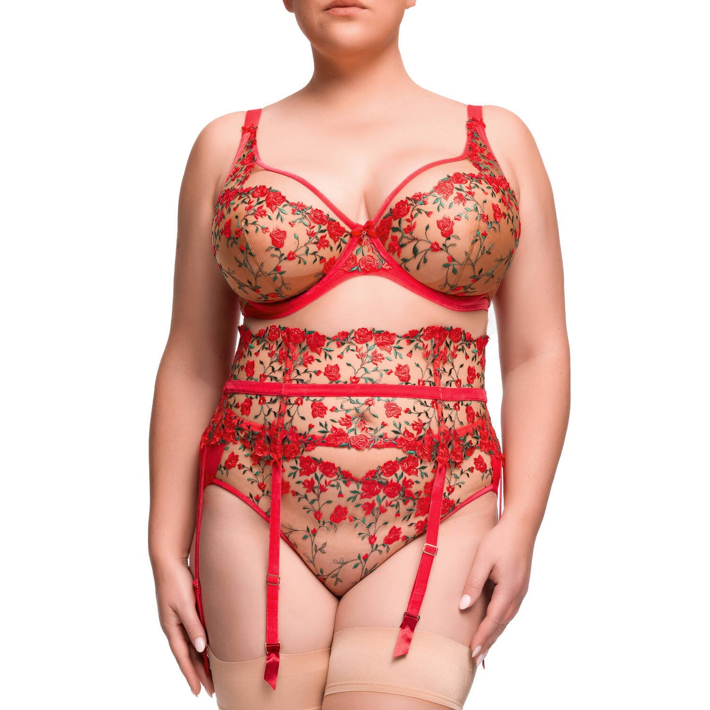 Rosewyn Six Strap Suspender Belt in Flame Red By Dita Von Teese Lingerie - sizes XS