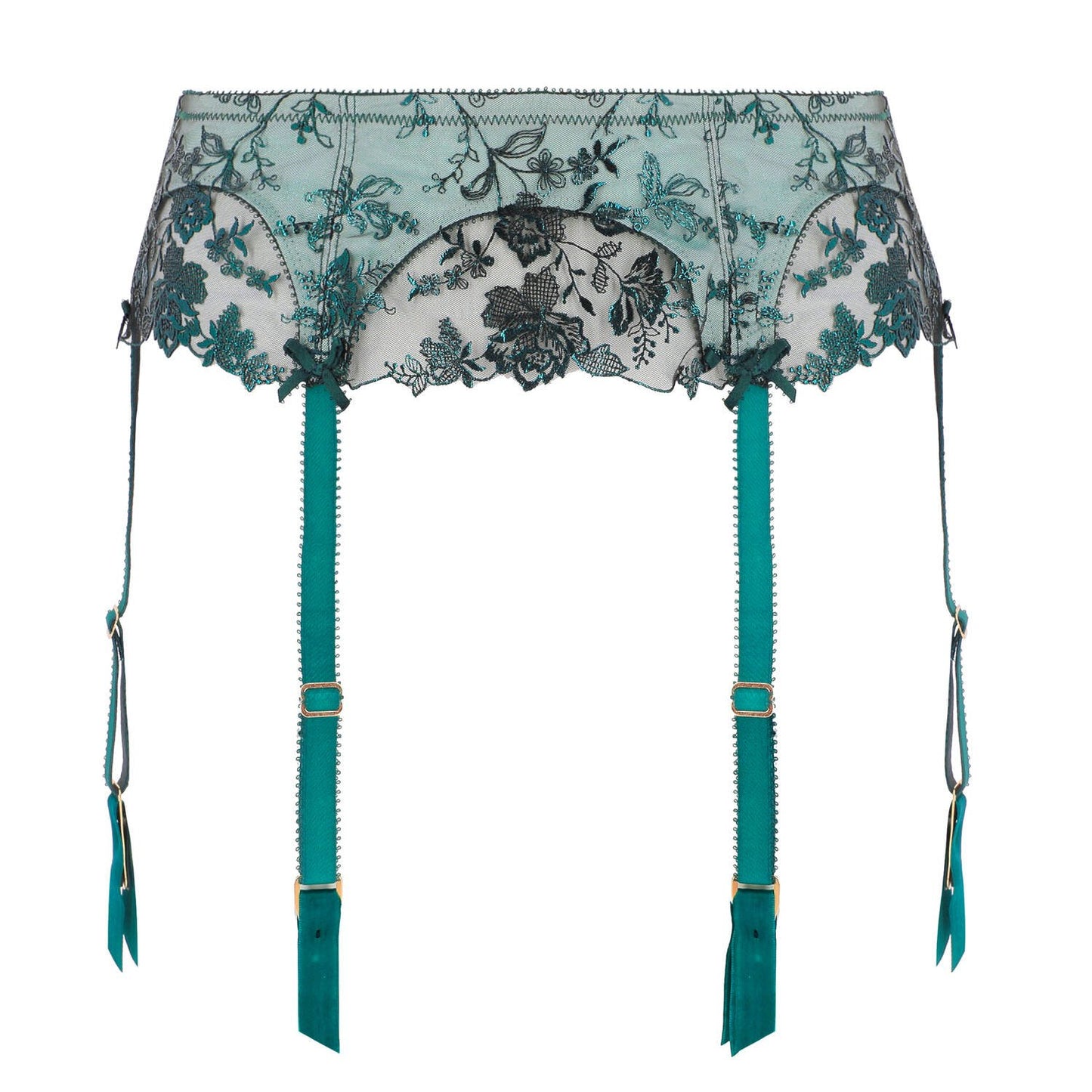 Victress Foil Six Strap Suspender Belt in "Kingfisher Blue" By Dita Von Teese Lingerie - sizes XS-L