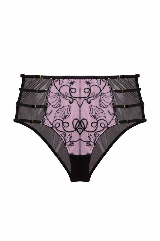 Jessie Pink & Black Whip Embroidery High Waist Brief By Playful Promises - sizes 4-22