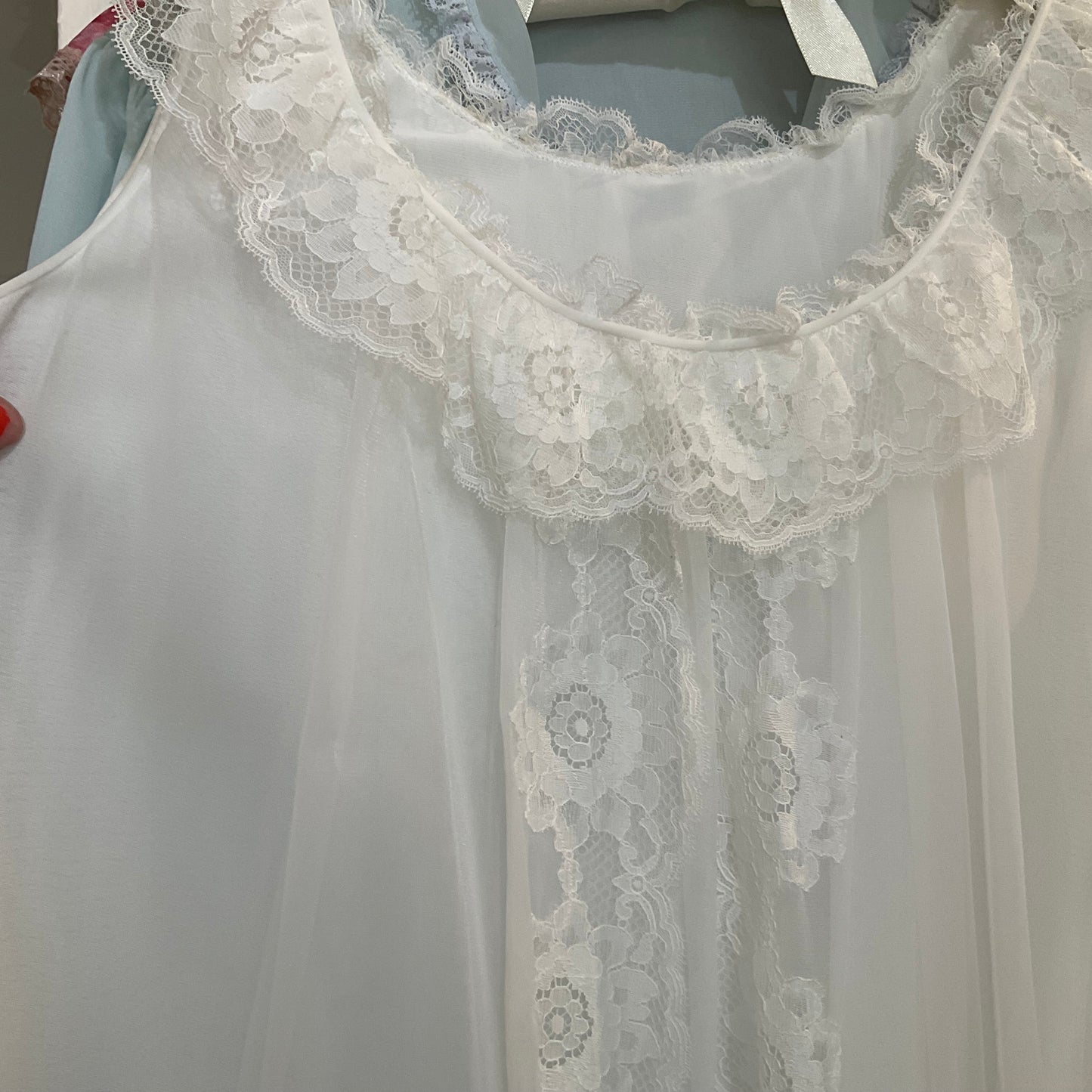 #166 MADE IN CANADA 1950's White Chiffon Babydoll Nightgown By Kayser - S/M/L+