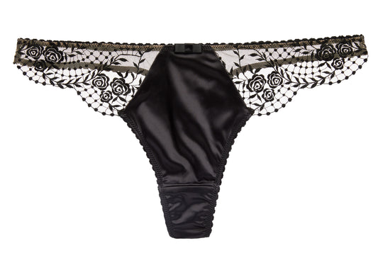 Julie's Roses Thong in Black By Dita Von Teese - sizes XS & L