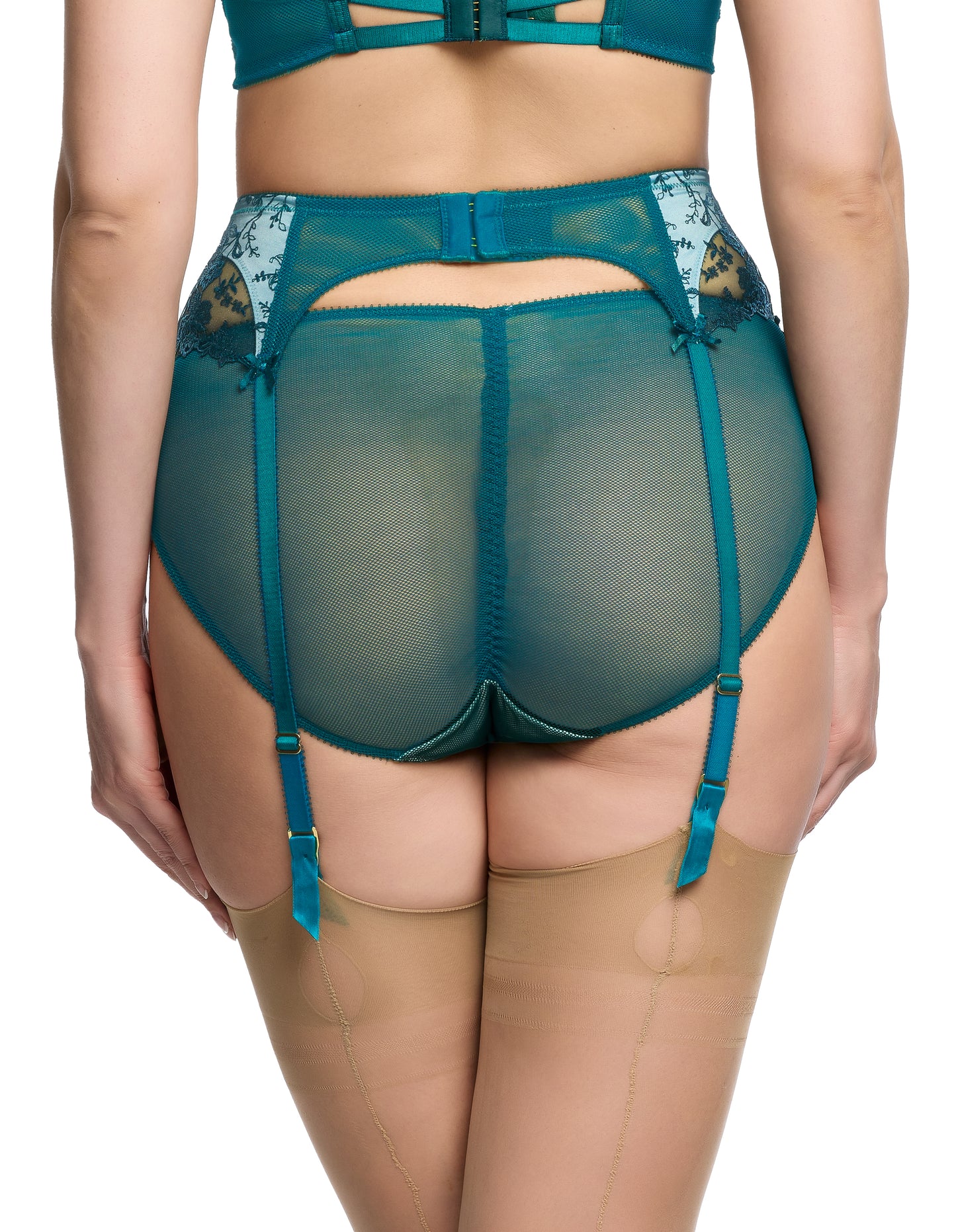 Victress Foil Six Strap Suspender Belt in "Kingfisher Blue" By Dita Von Teese Lingerie - sizes XS-L