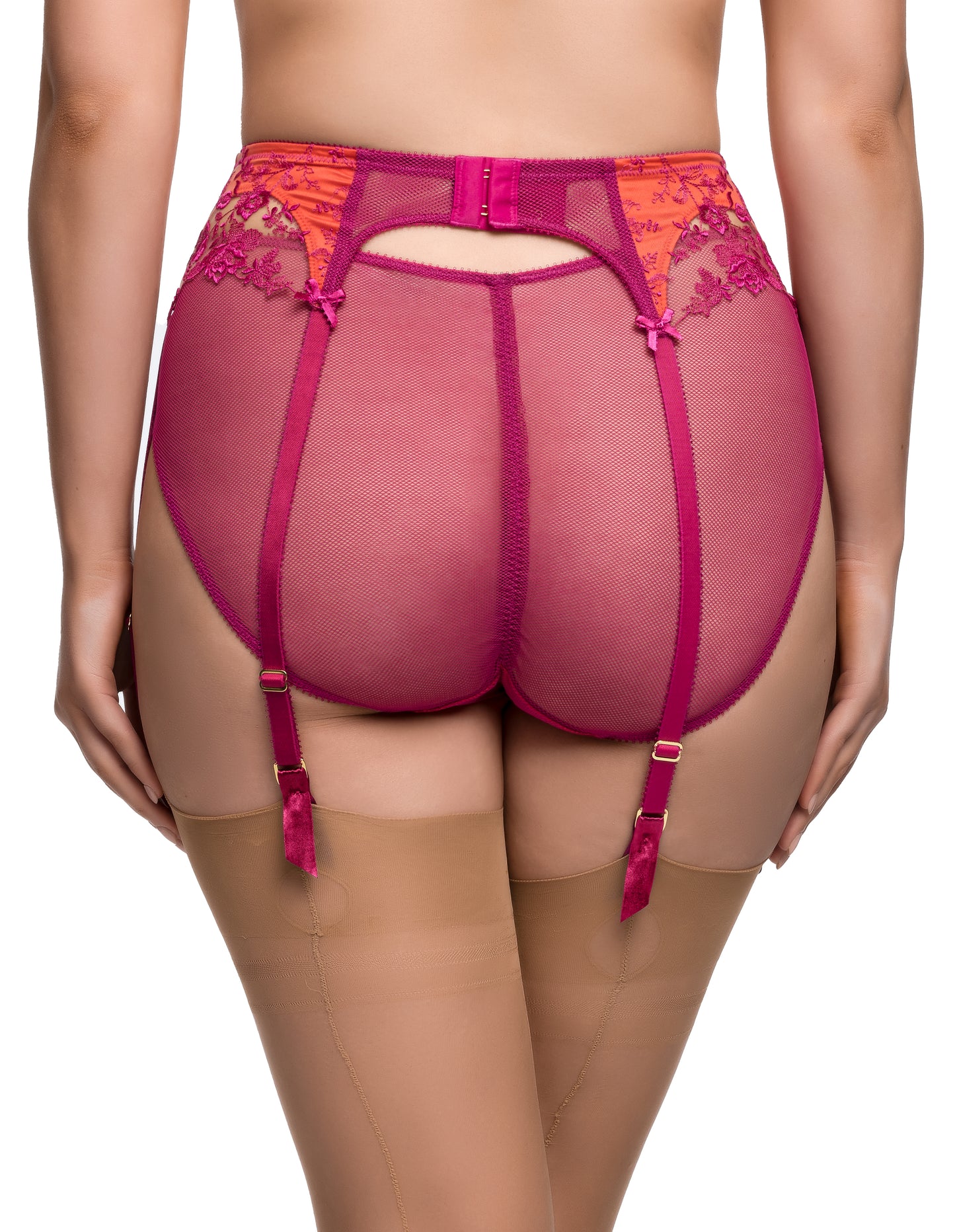 Victress Six Strap Suspender Belt in Rubine By Dita Von Teese Lingerie - XS-XL