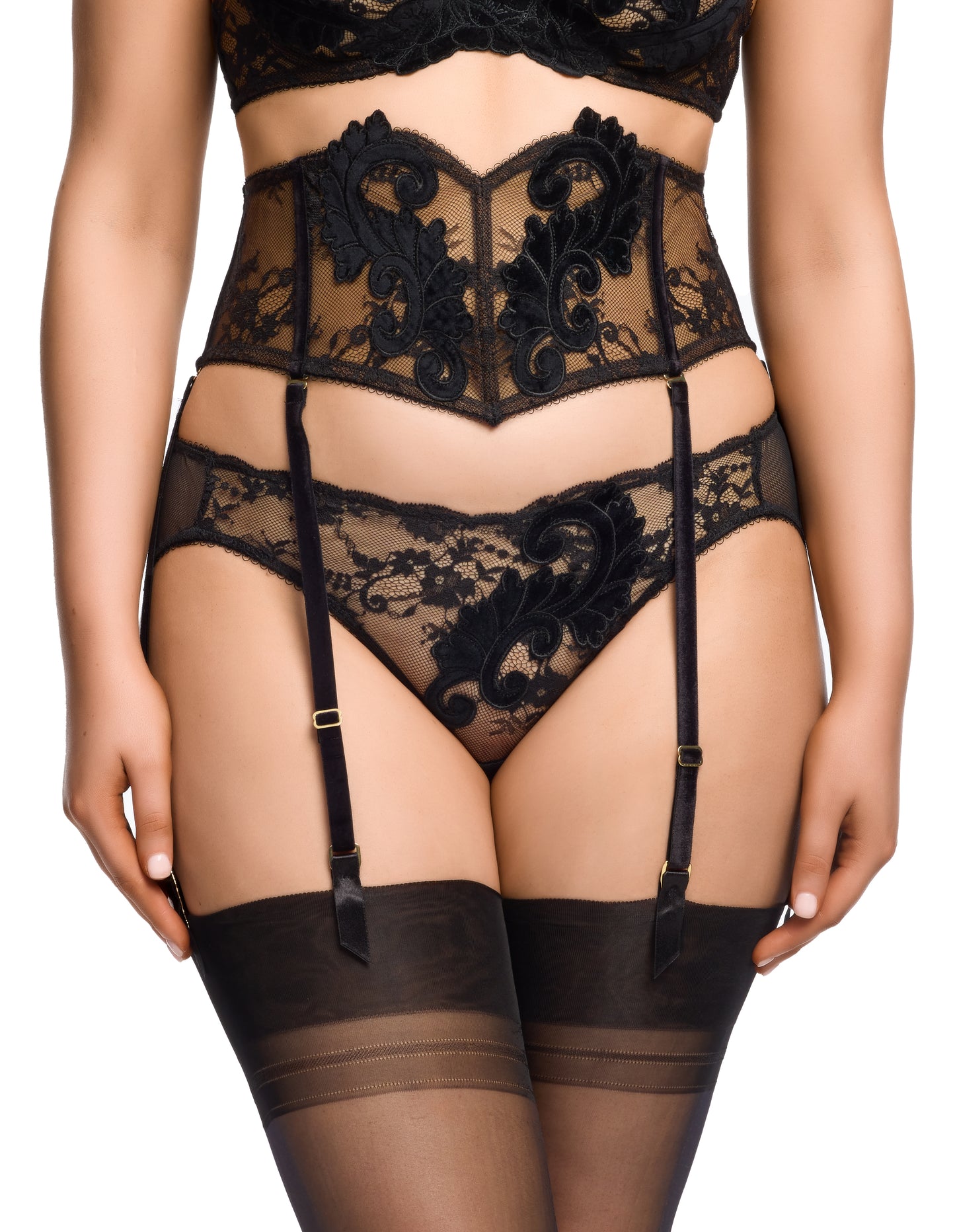 Velveteese Lace Waspie Waist Cincher Six Strap Suspender Belt By Dita Von Teese Lingerie - XS - XL