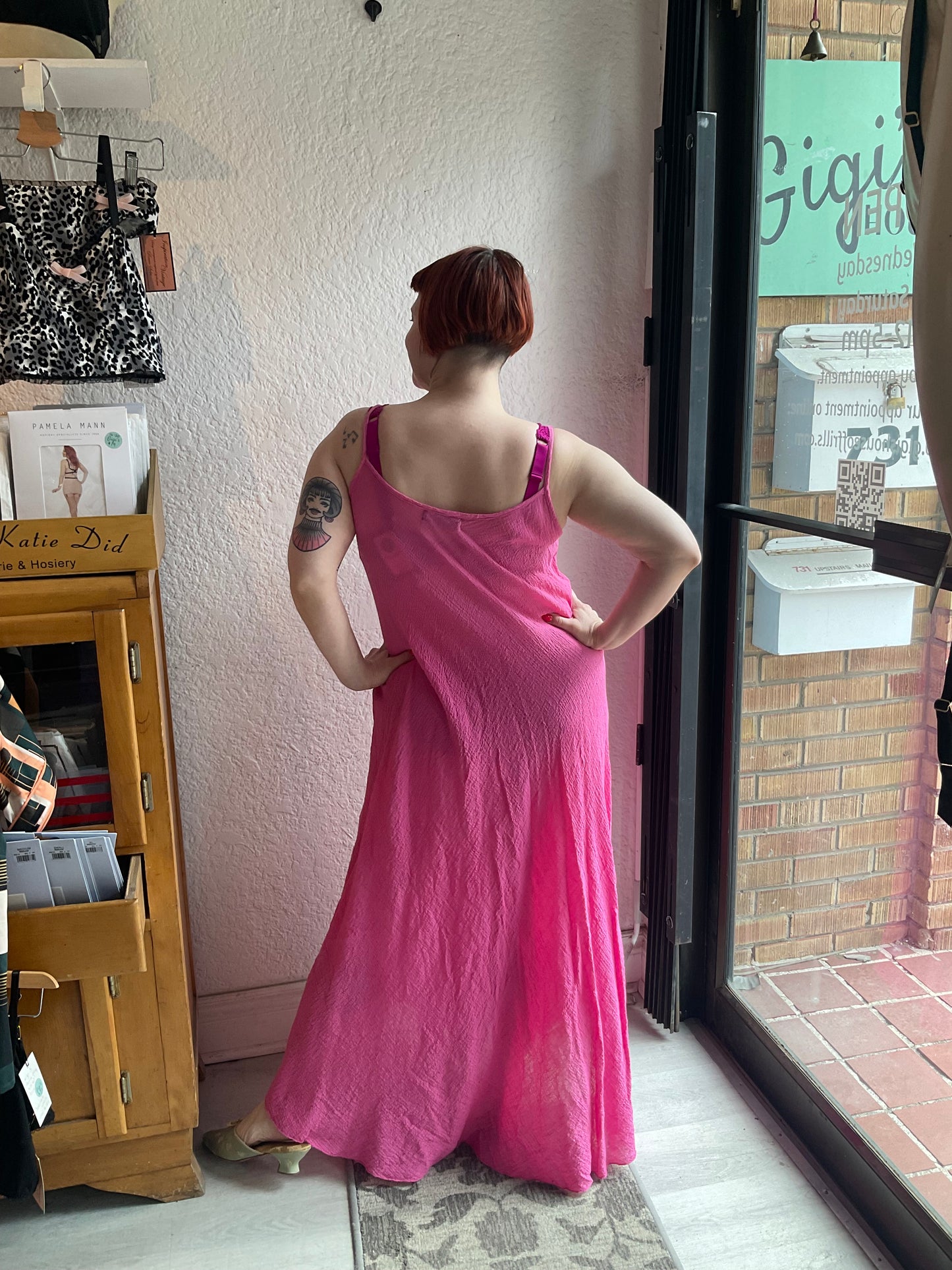 Crinkle Cotton Long Dress in Fuchsia, Turquoise & Denim By Eternelle - S-XL(++)