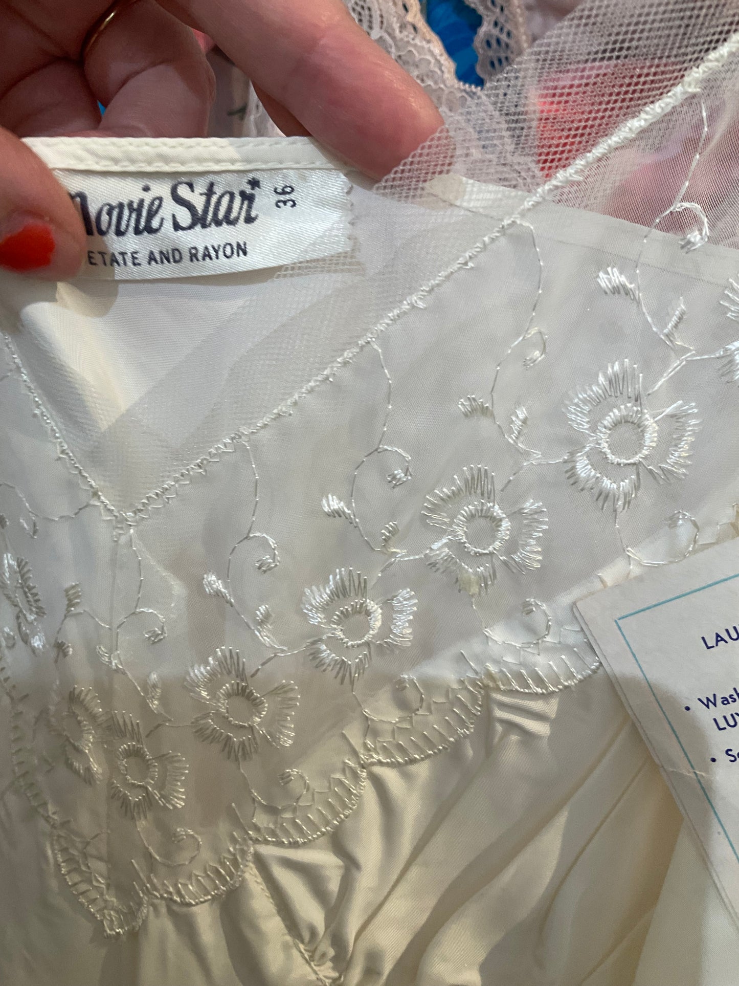 #164 DEADSTOCK White Rayon and Lace 1950's Slip By Movie Star - M/L