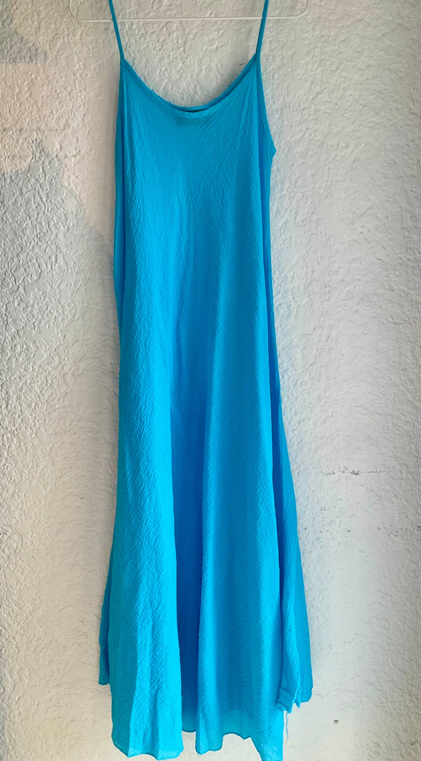 Crinkle Cotton Long Dress in Fuchsia, Turquoise & Denim By Eternelle - S-XL(++)