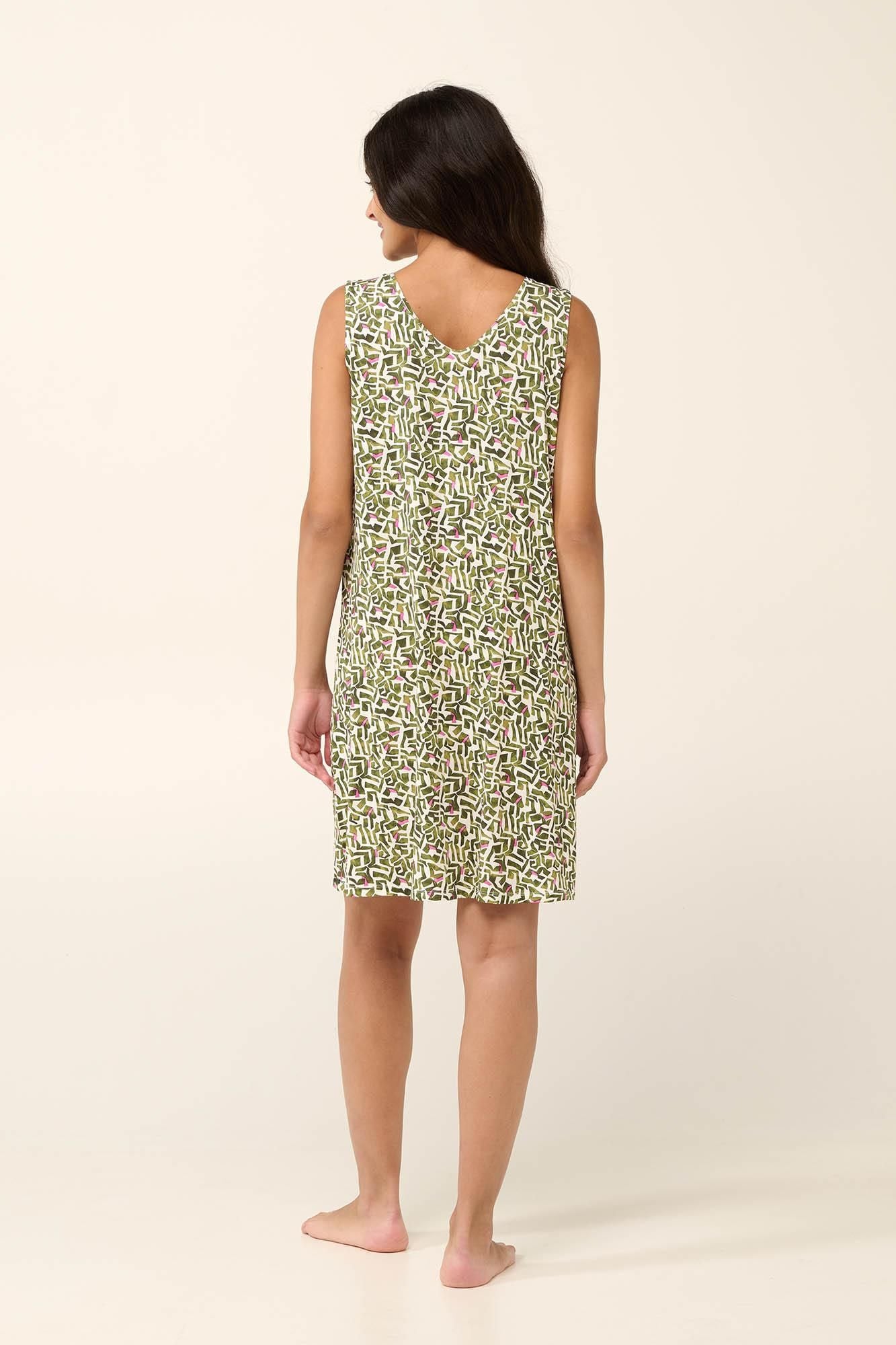 V-Neck Sleeveless Geometric Jersey Nightgown / Lounge Dress By Vamp - S-2XL