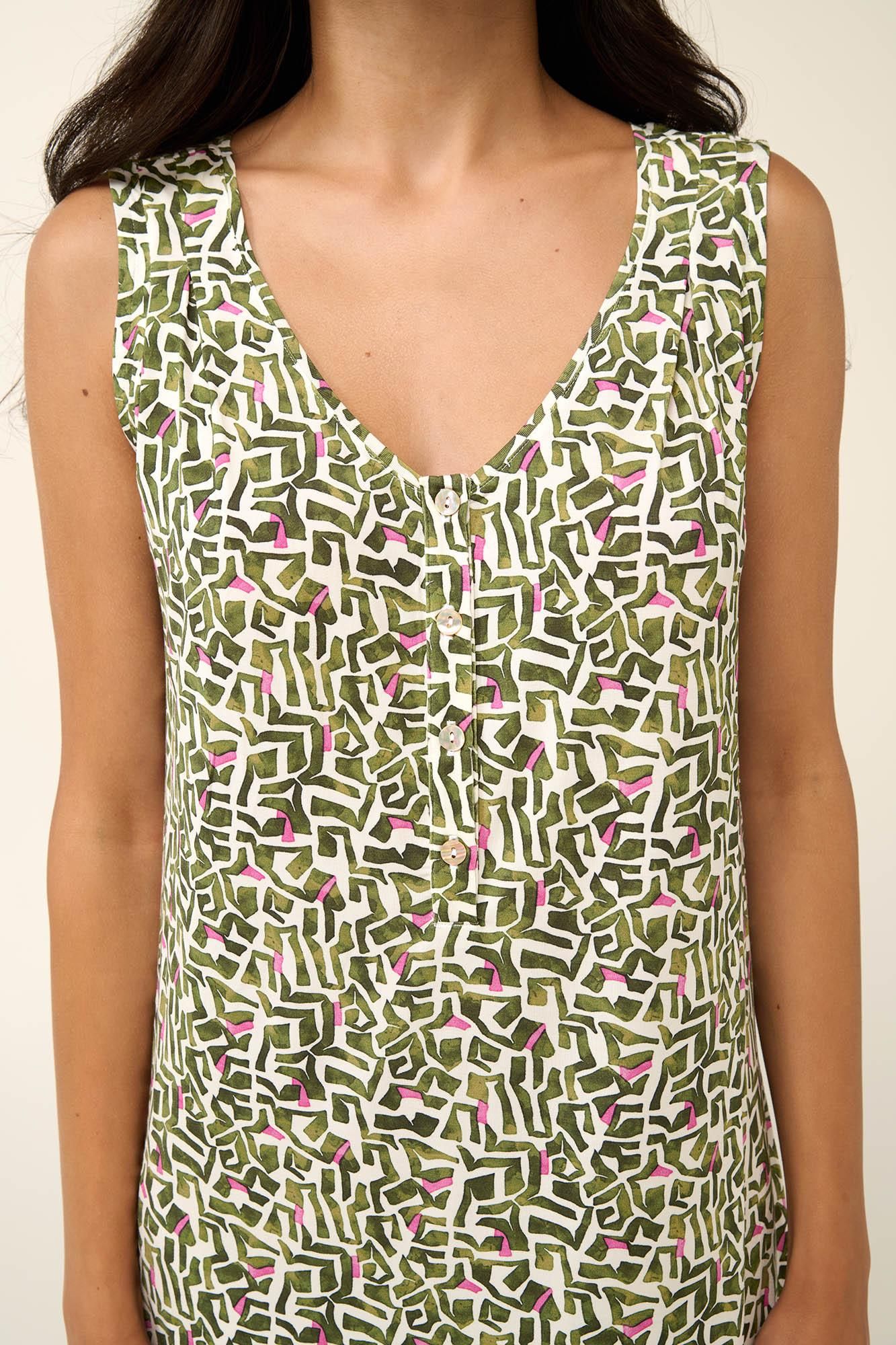 V-Neck Sleeveless Geometric Jersey Nightgown / Lounge Dress By Vamp - S-2XL