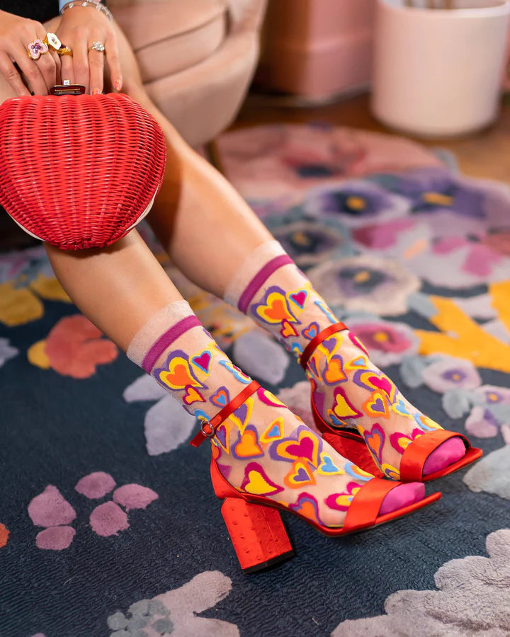 Y2K Hearts Ruffle Sheer Sock By Sock Candy