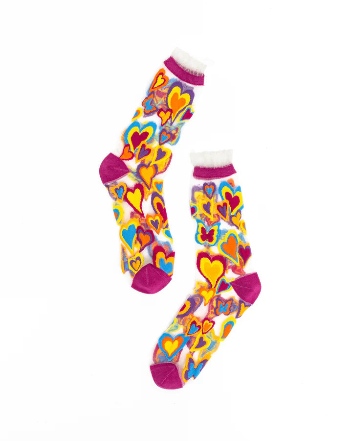 Y2K Hearts Ruffle Sheer Sock By Sock Candy