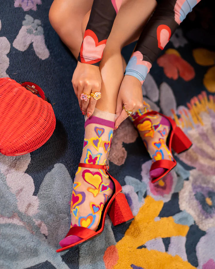 Y2K Hearts Ruffle Sheer Sock By Sock Candy