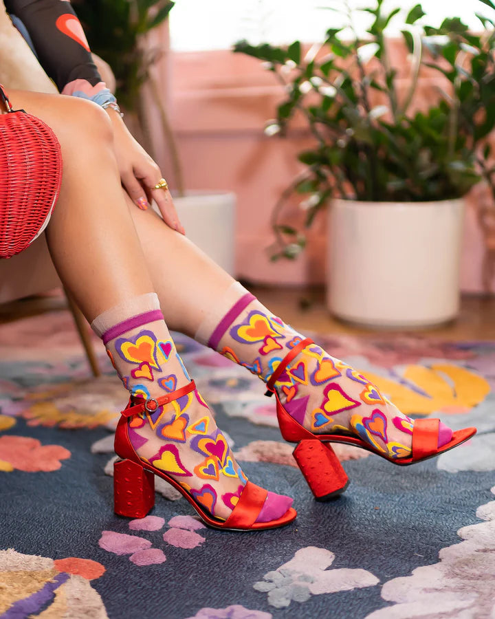 Y2K Hearts Ruffle Sheer Sock By Sock Candy