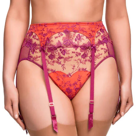 Victress Six Strap Suspender Belt in Rubine By Dita Von Teese Lingerie - XS-XL