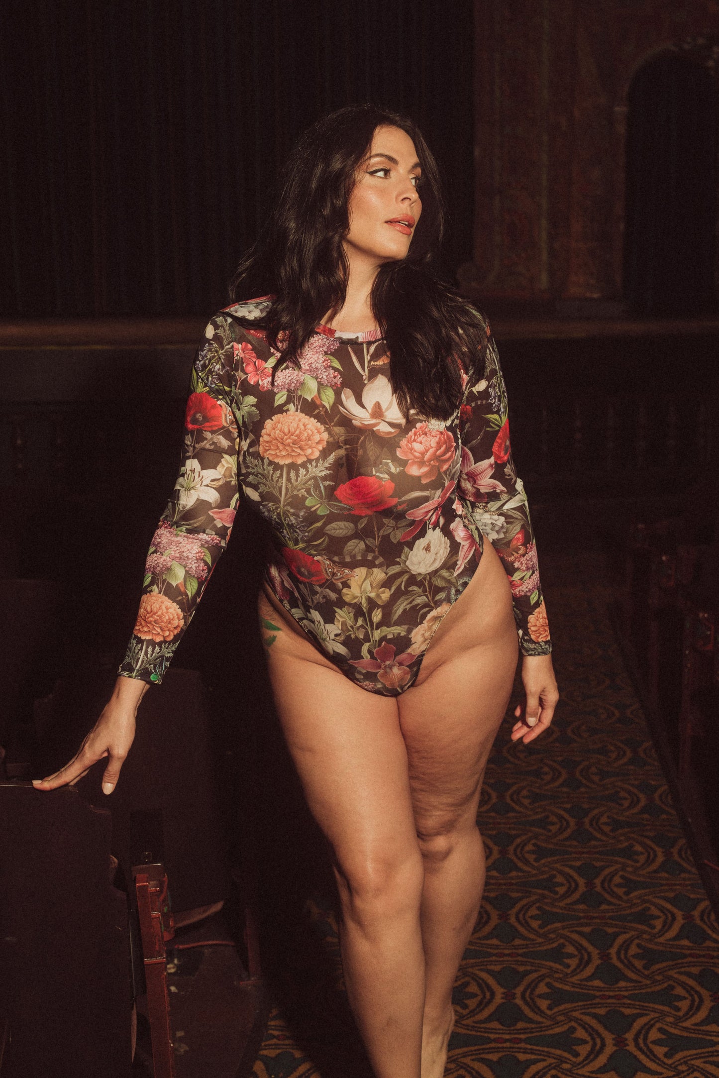 Renaissance Floral Mesh Long Sleeve Bodysuit By Kilo Brava - S-XXXL