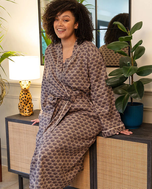 Lana Deco Print Long Dressing Gown By Cyberjammies - M-XXXL