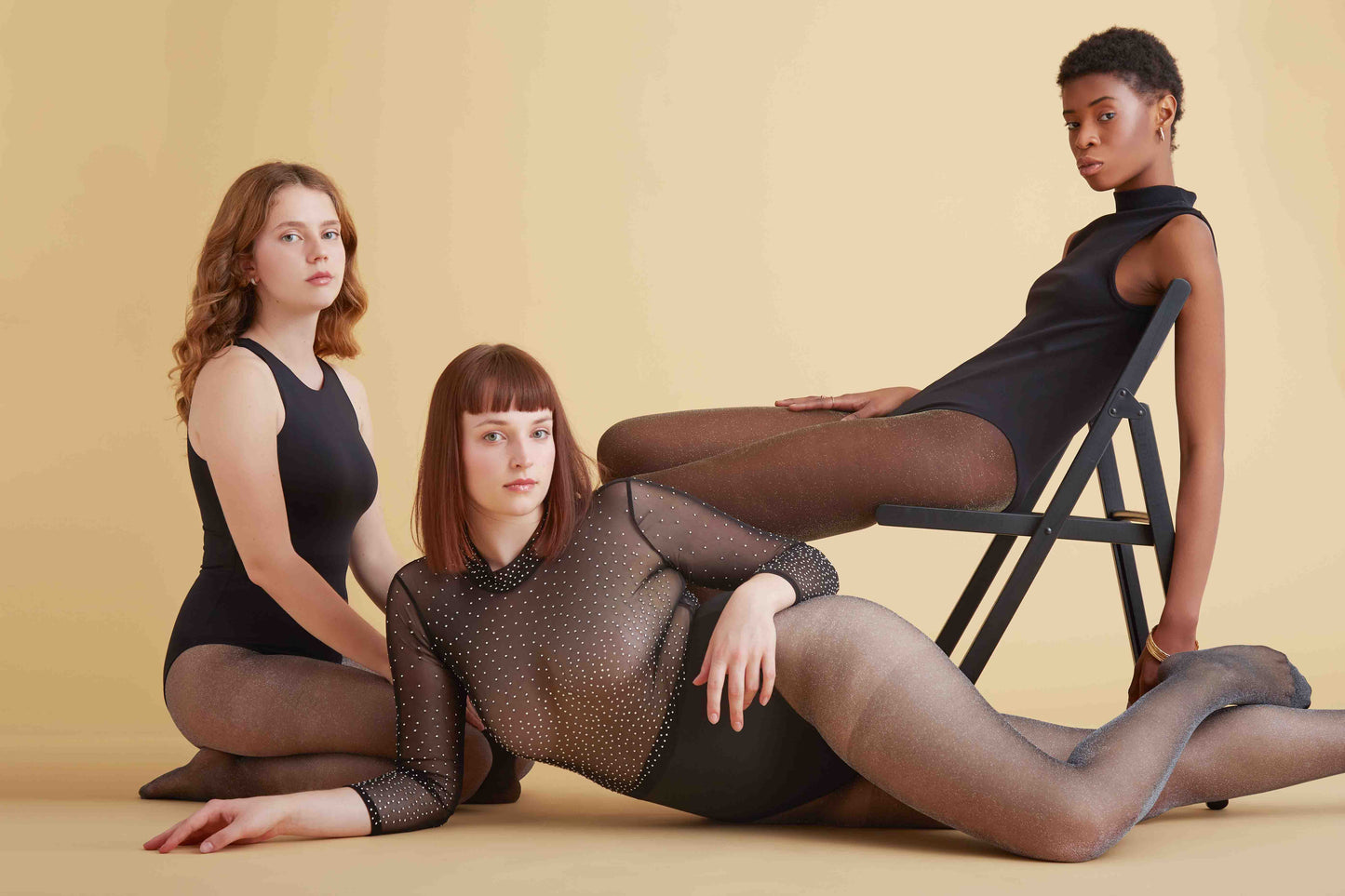 Hollywood Sparkling Lurex Tights in Silver or Gold on Black - S-4X