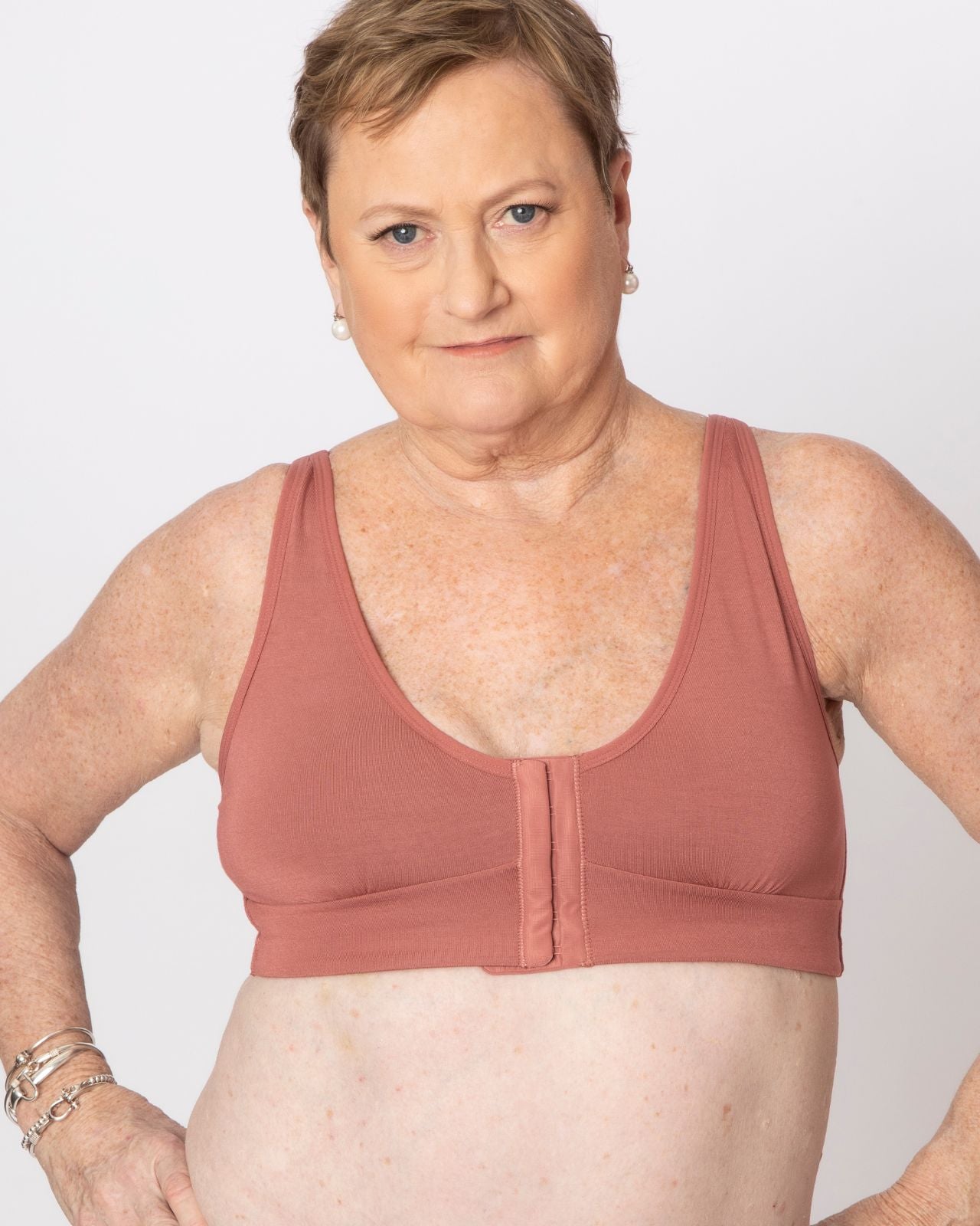 Rora Pocketed Front Closure Bra Bra in Dusty Rose By AnaOno - XS-3X