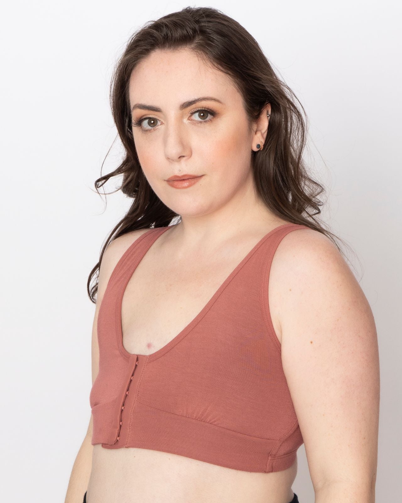 Rora Pocketed Front Closure Bra Bra in Dusty Rose By AnaOno - XS-3X