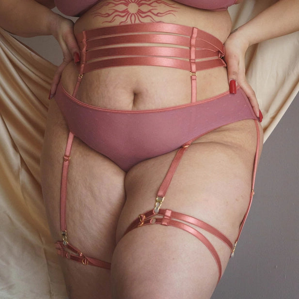Hearts Of Venus Copper Rose Strappy Leg Garters By Uye Surana - XS-4X