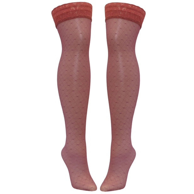 Hearts Of Venus Copper Rose Lace Top Stay Up Stockings By Uye Surana - M-5X