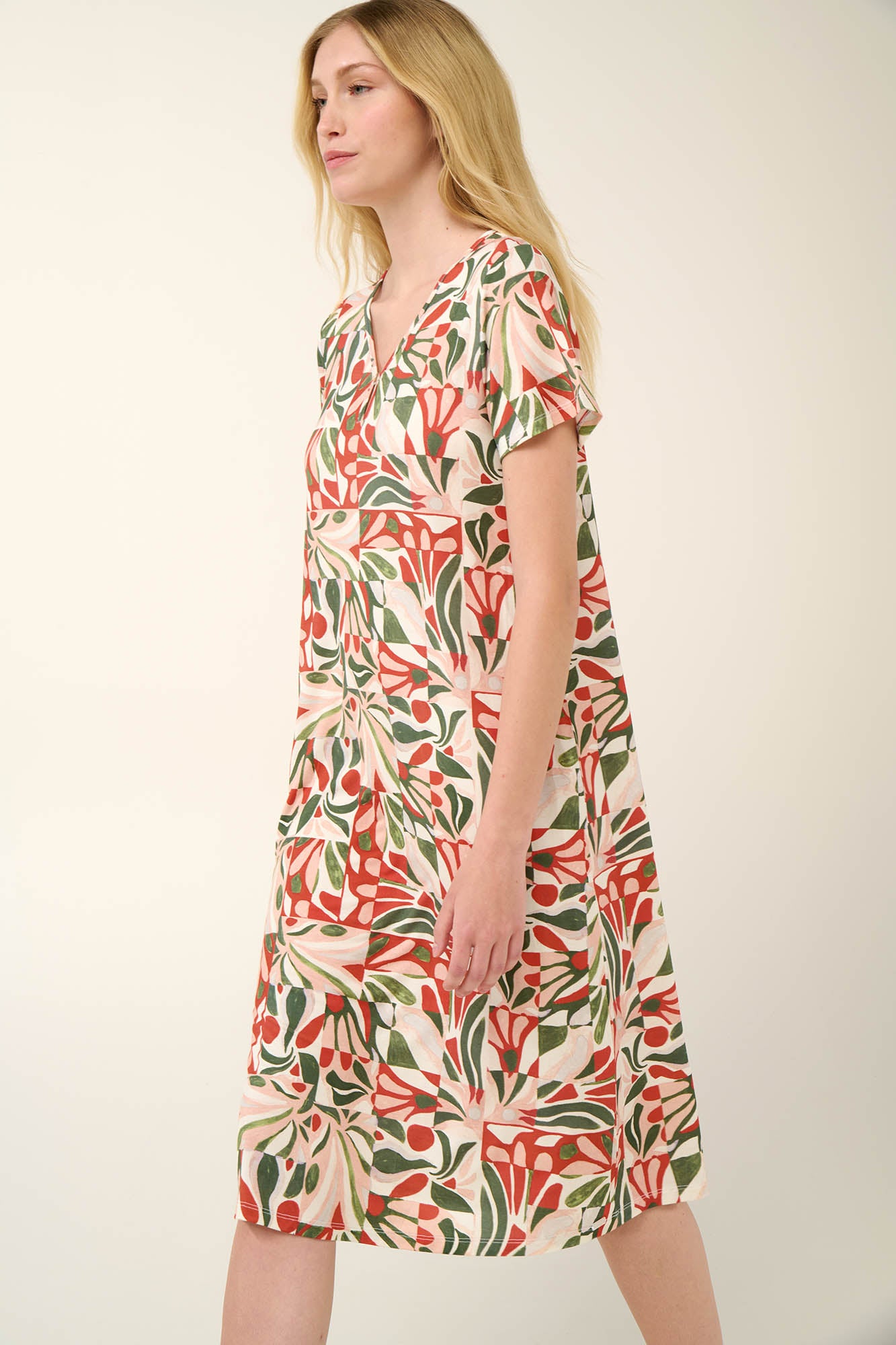 Short Sleeve Scicilian Tile Print Jersey Nightgown / Lounge Dress By Vamp - XL-4X