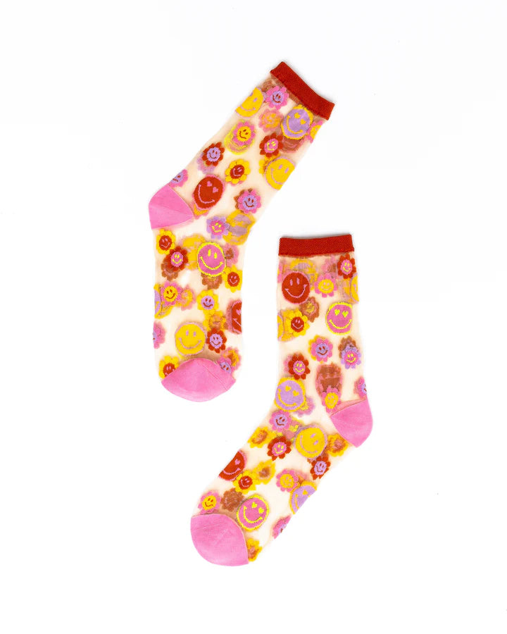 Smiley Face Daisy Sheer Sock By Sock Candy